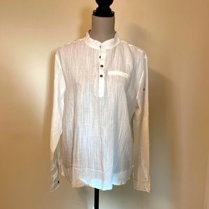 Mens cream banded neck dress shirt size L NWT